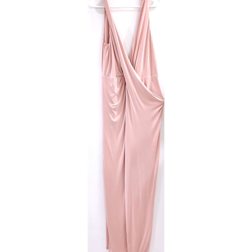 NBD Buttercup Gown Blush Pink Maxi Dress XL Deep V-Neck Wrap Front Slit Revolve - Picture 3 of 6